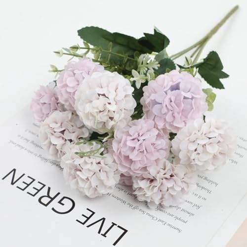 Gdfnmogo Hortensias de seda artificial para boda, decoración floral para arreglos de mesa y proyectos de bricolaje con 10 cabezas (morado claro)