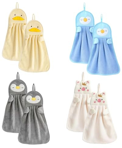 Auroriel Set de 8 Toallas de Mano para Niños Microfibra con Motivo de Caricatura Súper Absorbente con Asas 25x37 cm Regalo para Bebé Cocina Baño Jardín de Infantes Niño N