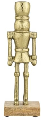 Marrakech Figura cascanueces dorada, 22 cm, elegante decoración navideña de mesa de aluminio con base de madera, soporte decorativo moderno como decoración para alféizar de ventana, decoración