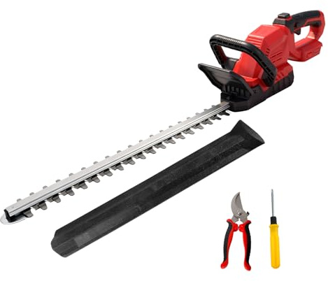 52 cm lång häcktrimmer kompatibel med Milwaukee M 18 V-batterier, borstlös motor, lätt häcktrimmer, elektrisk, 15 mm, tandavstånd, 180° vridbart huvud (utan batteri) (röd)