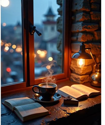 Fountor Coffee Paint by Numbers for Adults Without Frame 40x50 CM | Window View DIY Acrylic Painting by Numbers for Adults, Stress Relief Craft Kits, Home Wall Decor Gift