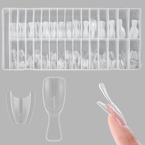 Embouts de Faux Ongles - ZAHRVIA Dual Nail Forms Moule Design Sandwich pour Extension Rapide des Ongles, sans Papier, 240 Pièces 15 Tailles (Short Ovales)