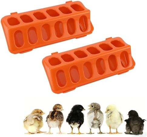 Chick Feeder, Chicken Feeder, 2 Pack Poultry Feeder with 12 Feeding Holes, Spill-Proof Design for Brooder Box and Backyard Farm, Suitable for Ducklings, Quail and Pigeons