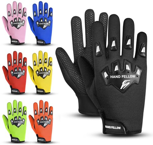 Hand Fellow kids motocross gloves bike gloves with Ultimate Protection cycling gloves Essential motorbike gloves dirt bike & bmx gloves (Black, Medium [6-8 Yrs])