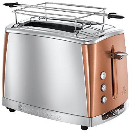Russell Hobbs Toaster [für 2 Scheiben] Luna Edelstahl Kupfer (extra breite Toastschlitze, inkl. Brötchenaufsatz, 6 Bräunungsstufen + Auftau- & Aufwärmfunktion, 1550W) 24290-56