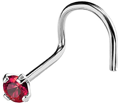 Jewelry Avalanche 22G Solid 14Kt Gold Nose Screw Stud with Prong Set real Ruby Gemstone, 14kt Yellow Gold or 14kt White Gold - July Birthstone Nose Ring-NSWG_RB-2MM