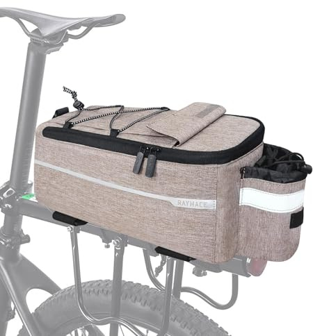 RAYMACE Bike Trunk Cooler Bag With Tail Light,Bicycle Rear Rack Bag Insulated Storage 8L,Pannier Bag (Beige)
