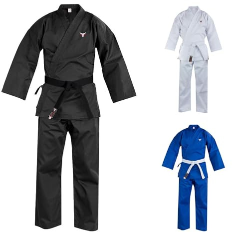 Mytra Fusion Kids Karate Suit with Belt – Lightweight Durable Uniform for Martial Arts, Taekwondo & Training – Breathable Cotton Gi (Black, 00/120)