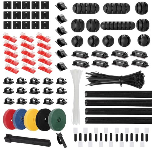 310 Stück Kabelmanagement Set,Kabelclipshaltern,Selbstklebende Wandkabelbinder,Kabelschl?uche,Silikon Kabelhalter,Kabelbinder Befestigen (310)