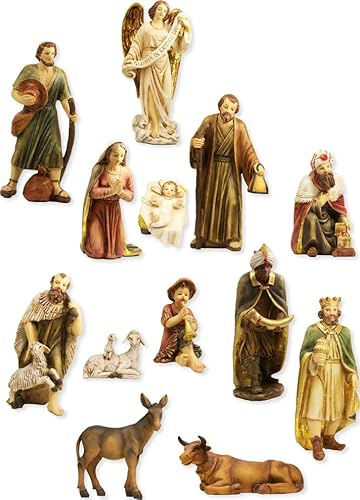FADEDA 13 x krubbfigurer/höjd: 10 cm/handmålad/detaljerade krubbfigurer – julbord, dekoration, krubbtillbehör