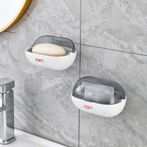 MIYUANGKJ 2 Stück Seifenschale, Ohne Bohren Seifendose Selbstklebend Seifenschalen zur Wandmontage Seifenhalter Reise Wasserdicht Abnehmbar Dusche Seifenkorb mit Abtropfschale für Bad Küche Zähler