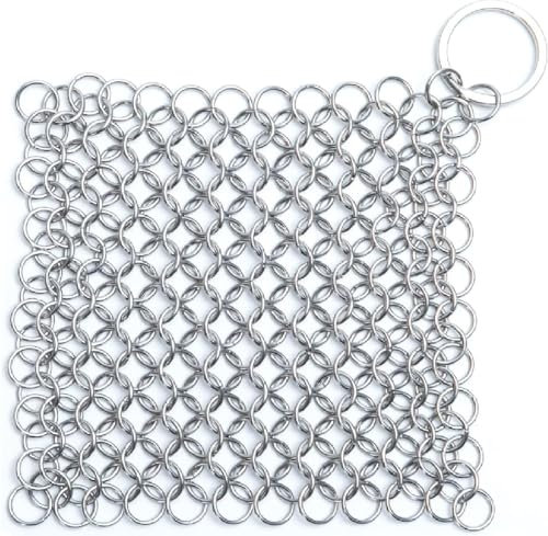 Nettoyeur de Fonte en Acier Inoxydable 4X 4 Pouce Récureur en Cotte de Mailles, Acier Inoxydable Filet Maille Pot Poêle Fonte Nettoyage Brosse,idéale pour Nettoyer la poêle en Fonte,Le Wok,la marmite