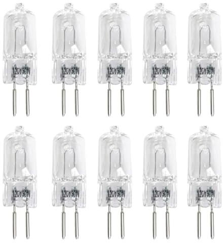 10x G6.35 120V 50W Halogen Light Bulb Clear Dimmable T4 Q35//CL/GY6.35 JCD 120 Volt Electric Wax Melter Plug Oil Warmer Aroma Tart Counter Kitchen Bathroom Mirror Fixture (50, Watts)