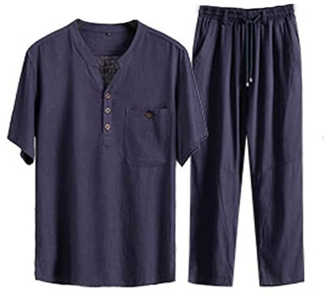 PTATT Chinesischer Tang Anzug für Männer Kung Fu Kleidung Runde Halshöfe Hosen Kampf traditionelle chinesische Uniformen blue-3XL