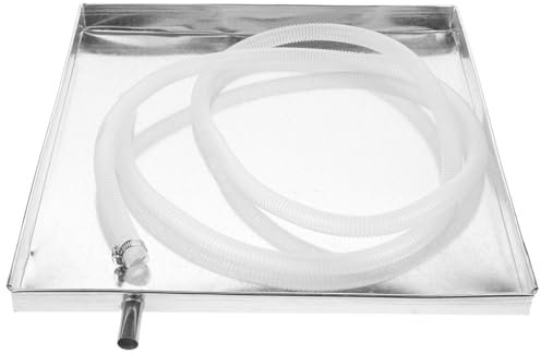 Mikikit Air Conditioner Drip Pan 16 Inch Stainless Steel External Unit Water Tray with 6.5 Feet Drain Hose and Clamp Universal Ac Drain Pan for Portable and Outdoor Air Conditioning Units