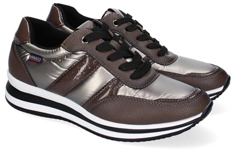 87285 Zapatillas Casual de Mujer, Comodas y Elegantes, Diseno Moderno, Punta Redonda, Material Acolchado y Cierre de Cordoneras. Gris Talla 37