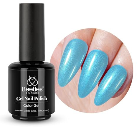Beetles UV Gel Nagellack Schimmernd Blau, 15 ml Glitzerfarbe Meerjungfrau Blau Gel Nagellack, Geschenk für Nagelkunst DIY Heimmaniküre Geschenk für Frauen