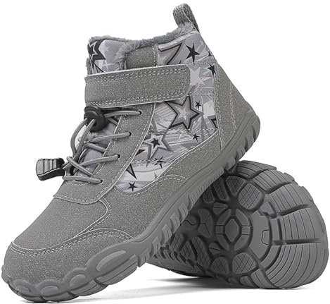 HICKMONBER Enfant Barefoot Bottes de Hiver Chaudes,Bottes de Neige Garçon Fille Confortables Doublure Chaude,Outdoor Trekking Garçons Botte Randonnée Anti-dérapant Imperméable Boots Gr.28-38 EU