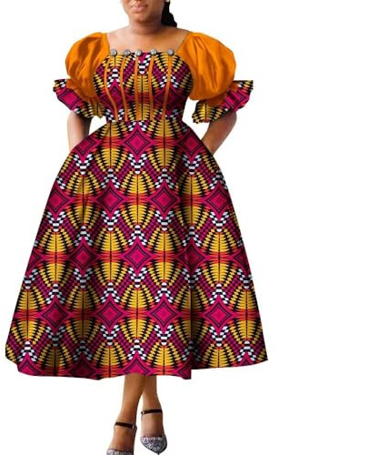 African Dresses for Women Puff Sleeve Ankara Fashion African Traditional Clothes for Dashiki Party Lady Evening Gowns