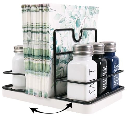 Janxin Porte Serviette De Table, Porte Serviette Papier, Porte-Serviettes De Table, Rotatif à 360°, Adapté Aux Serviettes En Papier Et Aux Bouteilles De Condiments (Base blanche + rotative)