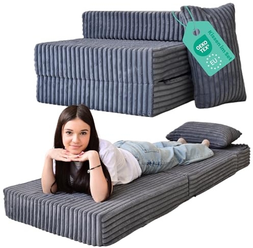 Odolplusz Colchón Plegable Premium de 70 x 205 x 15 cm, de 3 Piezas con Funda Extraíble, Espuma Extra Gruesa de 15 cm, para Invitados y Viajes (Grafito)