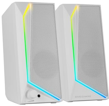 Mars Gaming MS72, Altoparlanti Gaming 15W, Illuminazione RGB Flow, 2 Driver Attivi, Chipset DSP, Connessione Plug&Play USB e Jack 3.5mm, Rotella Controllo Volume e Porta Audio per Cuffie, Bianco