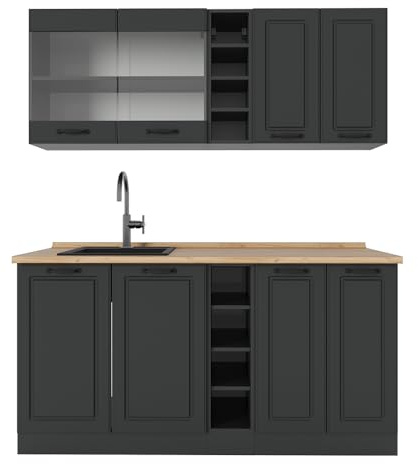 Vicco Singleküche R-Line, Anthrazit Landhaus/Anthrazit, 160 cm, AP Eiche, zur individuellen Erweiterung mit zusätzlichen Modulen geeignet