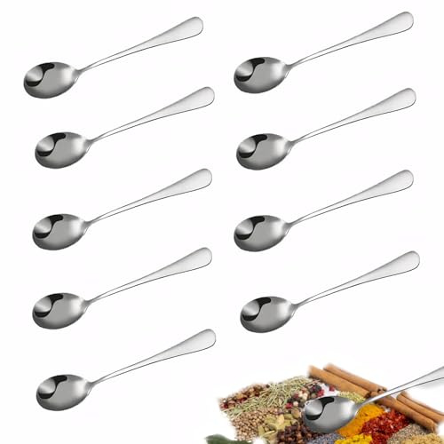 Spoon, Teaspoons, Coke Spoon, 8-Piece Small Spoons Set for Spices, Tiny Scoops for Powder, Salt, Pepper, Sugar, Coffee, Mini Size 7.5 cm (8 Spoons Silver and Storage Box)