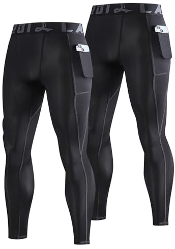 LAFROI Men's 2-Pack Athletic Cool Compression Fit Tights Leggings | Quick Dry, Lightweight, Elastic Waistband, Multi-Use, Running, Outdoor Sports, YSK08sd