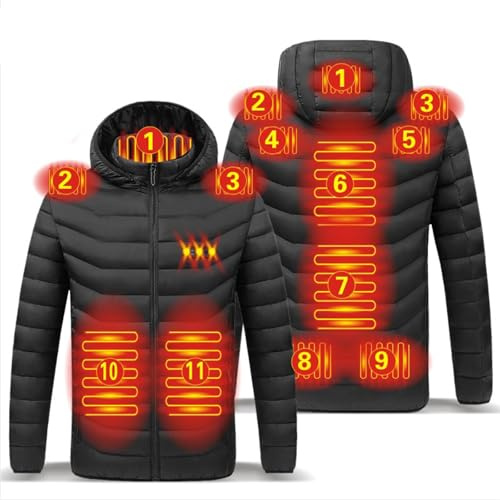Giubbotto Riscaldata per Uomo Casual Giaccas Maniche Lunghe Cappotto con Zip Invernale Uomos Giacca Elettrico Riscaldato con USB Invernale con 8-11 Zone di Riscaldamento 3 Livelli di Temperatura