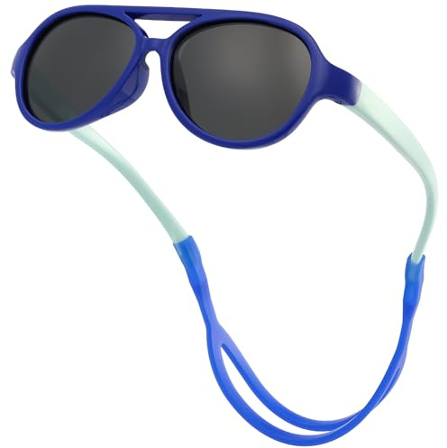 CIKJUK Pilot - Occhiali da sole per bambini, 0 – 24 mesi, polarizzati, con cinturino flessibile, pieghevoli, protezione UV400, Blu