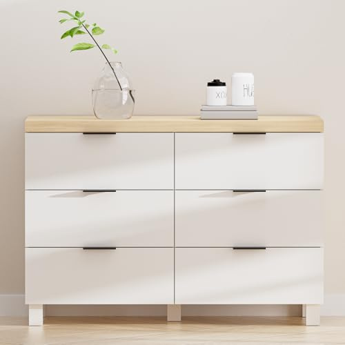HULANAN 6-Schubladen Kommode Weiß – Sideboard & Schubladenschrank für Schlafzimmer,Wohnzimmer,Flur – Maße 109×75×39 cm,Platzsparend,Robust,Nordisch-modern