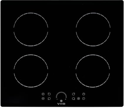 VIIB Induction Hob 60cm, 4 Zone Electric Cooktop, 7000W Built-In Hob, Touch Control, Booster, Timer, Child Lock, Auto Shut-Off, Black Glass – Circle Zone Design