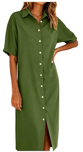 Vestiti Estivi Donna Abito Camicia Donna Estivo con Collo e Bottoni Manica Corta Apertura Laterale Elegante Casual Leggero Traspirante Taglie Forti Curvy Ideale per Lavoro Uscite e Occasioni Speciali