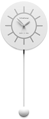CalleaDesign Orologio a Pendolo da Parete Filippo Bianco Alluminio Rotondo 20 x 50 cm Design Semplice e Moderno Meccanismo Silenzioso Made in Italy Adatto alla Cucina 9 Colori Disponibili Legno