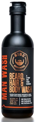 GIBS Grooming - Original Man Wash (12 fl oz) 3-in-1 Beard, Hair, Body Soap - Citrus, Oak, Basil Scent - Sulfate Free - Tea Tree Oil, Hemp Oil, Protein - Mens Body Wash & Mens Shampoo - Made in USA