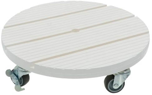 HRB Pflanzenroller weiß, rund, witterungsbestaendig 80 kg Tragkraft, Rollbrett Pflanzen, Untersetzer Blumentopf für den Innen- sowie Außenbereich