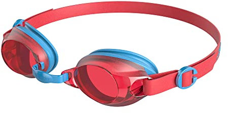 Speedo Unisex Kinder Jet V2 Schwimmbrille | Kinder | Comfortable Fit | Bequeme Passform | Verstellbares Design | Anti-Beschlag | Schwimmen lernen Schwimmbrille, Turquoise/Lava Red, Einheitsgröße