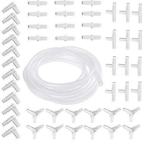 Aquarium Airline Connectors, Air line Tube Hose Connector, Air Pump Accessories Kit including 48 in 1 Y T L I Air Tubing Value Connector + 4 x 6mm 5M Aquarium Fish Tank Pond Air Line Tube Pipe