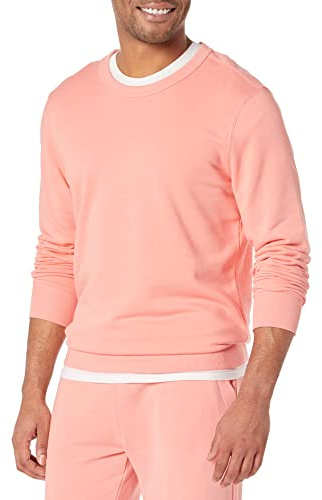 Amazon Essentials Men's Relaxed Fit Crewneck Sweatshirt, Lightweight Long-Sleeve French Terry (Available in Big & Tall), Peach, X-Large