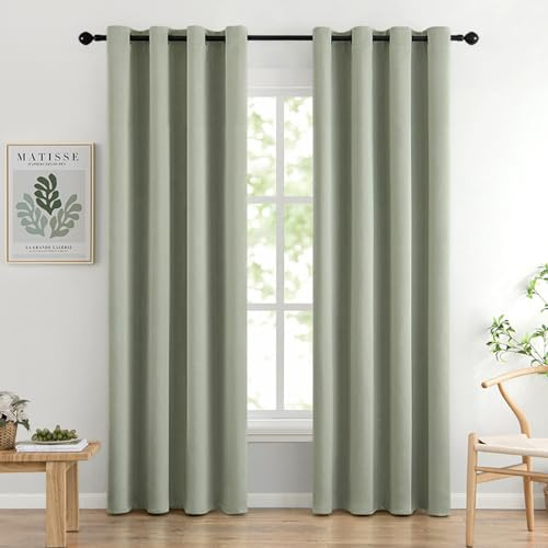 MIULEE Tenda Verde Salvia 2 Pezzi 140x245 CM, Verdi Tende Camera da Letto Soggiorno Moderna, Tende Oscuranti con Anelli per Finestre Salotto, Tenda Oscurante Termica da Interno