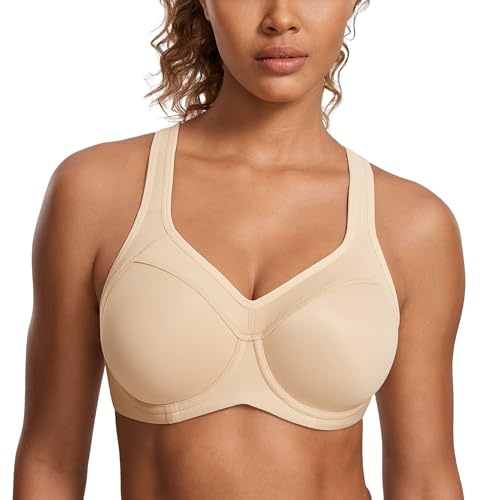 SYROKAN Fullständigt Stöd För Kvinnor Med Hög Effekt Racerback Lätt Fodrad Bygelsport-bh Beige 85F
