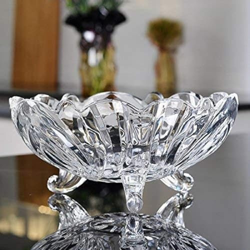 Housetronics Large Crystal Clear Glass Fruit Bowl, Creative Footed Modern Deep Dish Pudding Trifle Dessert Serving Bowl Ideal Decorative Bowls, Salad and Potpourri 23cm