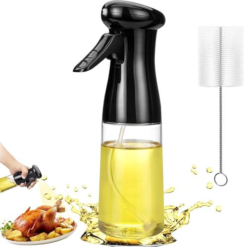 Leaflai Ölsprüher Öl Sprühflasche - 200ml Oil Sprayer mit Flaschenbürste, Ölsprüher für Speiseöl für Kochen, BBQ, Salate, Backen, Pasta,