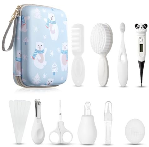 Lictin Baby Pflegeset, Baby Pflegeset Neugeborene, Babypflege Set mit Thermometer, Baby Nagelscheren, Baby Bürste, Babykamm, Fingerzahnbürste, Babypflegeset Neugeborene (Weiß)