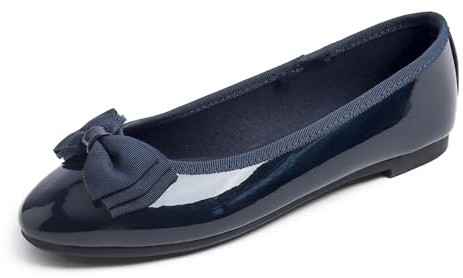 MEET JOLIE Women's Round Toe Cute Bow Trim Ballet Flats Dark Blue Patent Size 8.5 M US
