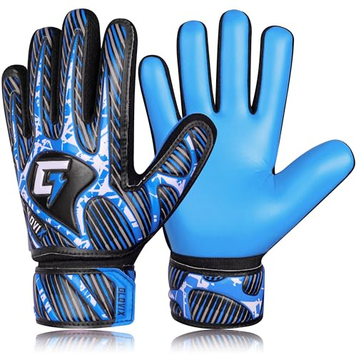 GLOVIX Kids Goalkeeper Gloves–Youth & Junior Football Goalie Gloves with Strong Grip,Breathable Mesh & Durable Palm–Boys Soccer Glove for Training (BLUE, Size 5 suitable for 9 to 12 Years old)