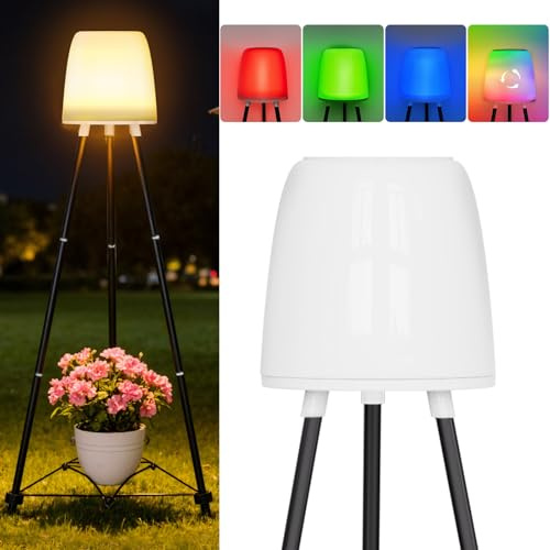 OUSFOT Lampada Solare da Terra Esterno con Supporto per Fiori, RVB e Bianco Caldo, Impermeabile Piantana per Un'illuminazione Sostenibile della Terrazza, Luci Solari da Giardino, Piscine, Cortili
