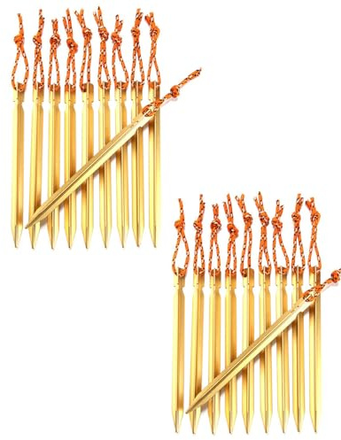 HUVZOR 20 pezzi Picchetti per tenda, picchetti da 18 cm, in alluminio, resistenti alle tempeste, picchetti da terra, stabili con corda riflettente, accessori per viaggi, spiaggia(Oro)