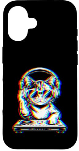 Funny Cat DJ With Headphones and Turntable Custodia per iPhone 16